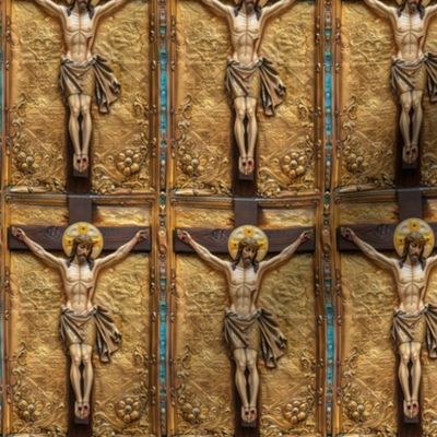 Crucifixion of Christ - Ornate Gold Relief Pattern