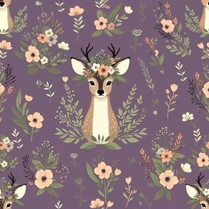 Fawn s With Floral Crowns On Purple