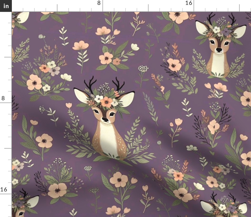 Fawn s With Floral Crowns On Purple