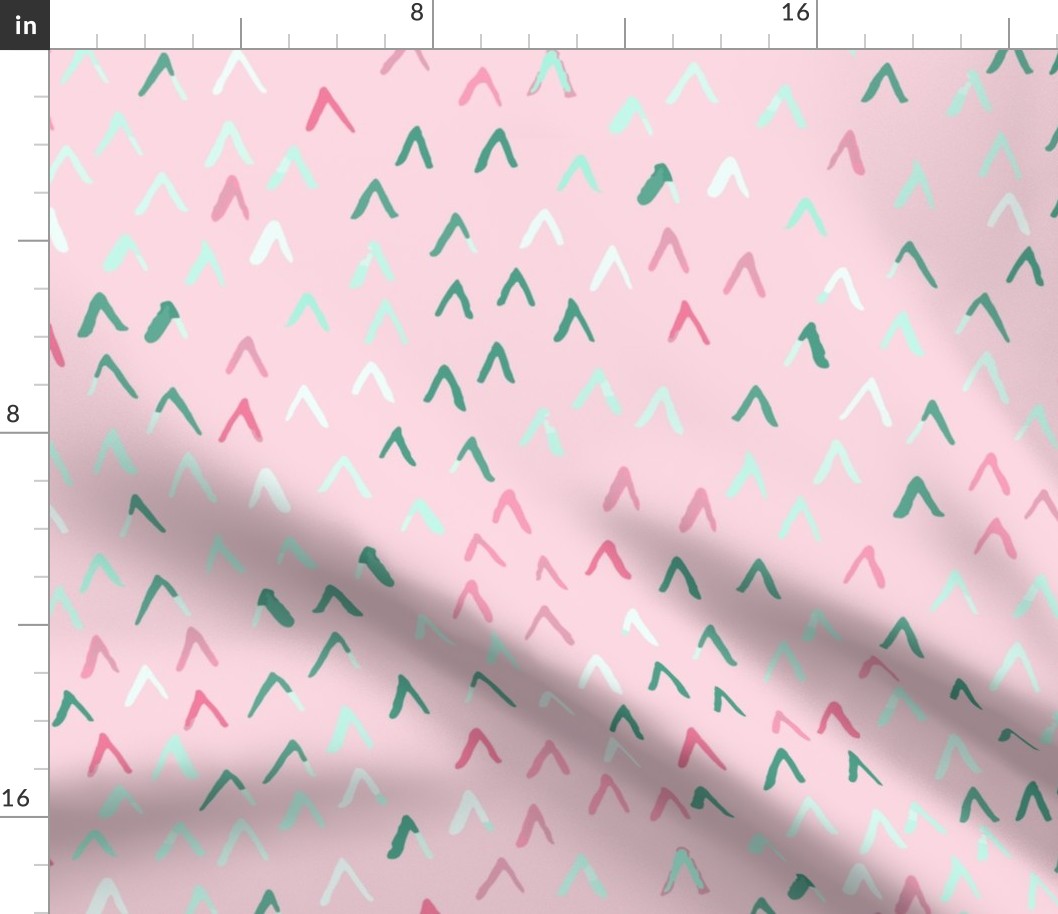 580b - Large scale  pastel baby pink, rose pink and aqua teal organic V shape watercolour mountains and valleys abstract for kids apparel,  wallpaper,  duvet covers,  table cloths,  patchwork and quilting