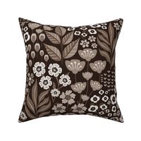 Brown Monochromatic Whimsical Cottage Floral