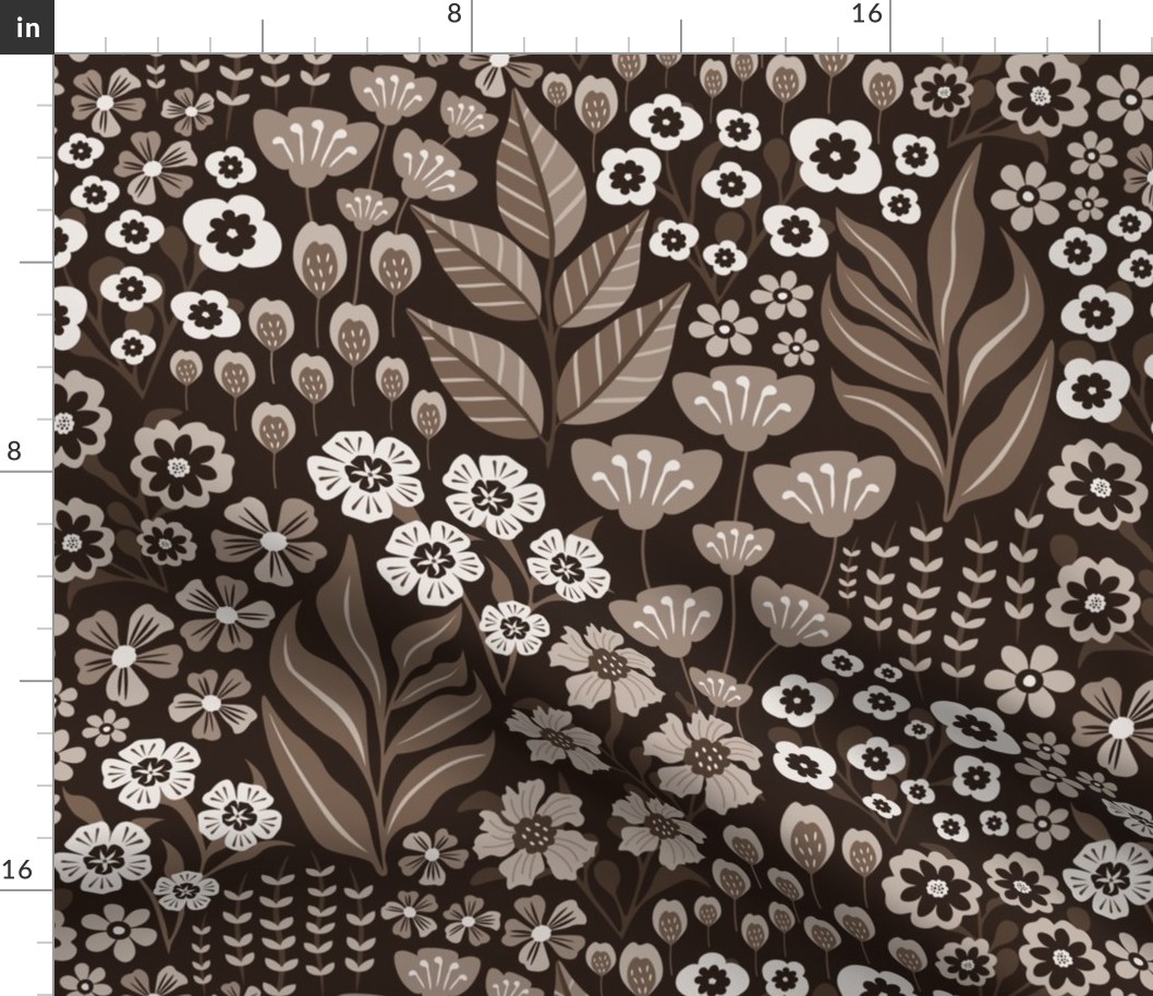 Brown Monochromatic Whimsical Cottage Floral
