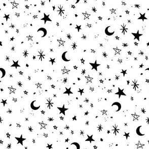 Black and White Stardust Stars and Moons by Jac Slade