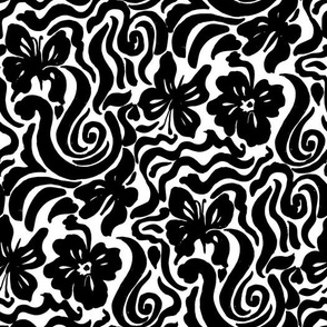 Black and White Retro 60s butterfly swirl by Jac Slade