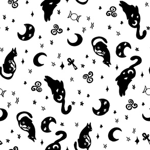 Black and White-magic cats stars and moons halloween by Jac Slade