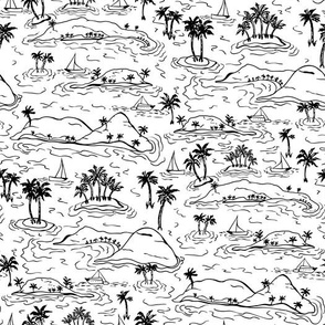 Black and White Whitsunday Islands Sailing Boats Toile by Jac Slade