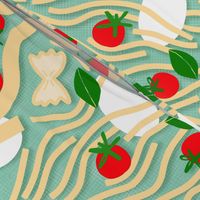 (M) PASTA LA VISTA  Favourite Food illustration on Retro Green  #Italianfood #pastalove #authenticfood #retrogreen