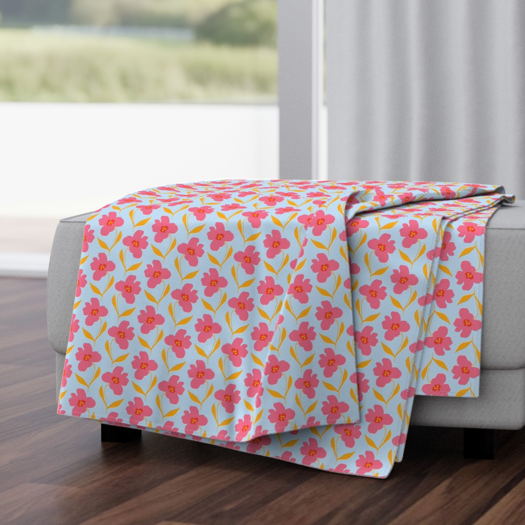 One Way Directional Poolside Pansy | Bright Graphic Geometric Floral with a Summer Patio Vibe for Fabric | Cream, Pink, 