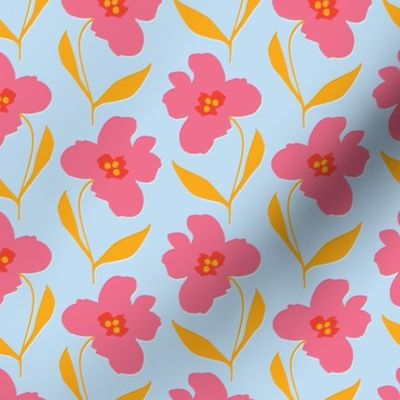 One Way Directional Poolside Pansy | Bright Graphic Geometric Floral with a Summer Patio Vibe for Fabric | Cream, Pink, 