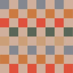 Blue Beige Orange Brown Checkered Gingham Pattern