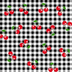 Black and White Red Cherry Gingham Pattern