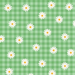 Green Daisy Plaid Gingham Check Flower Pattern