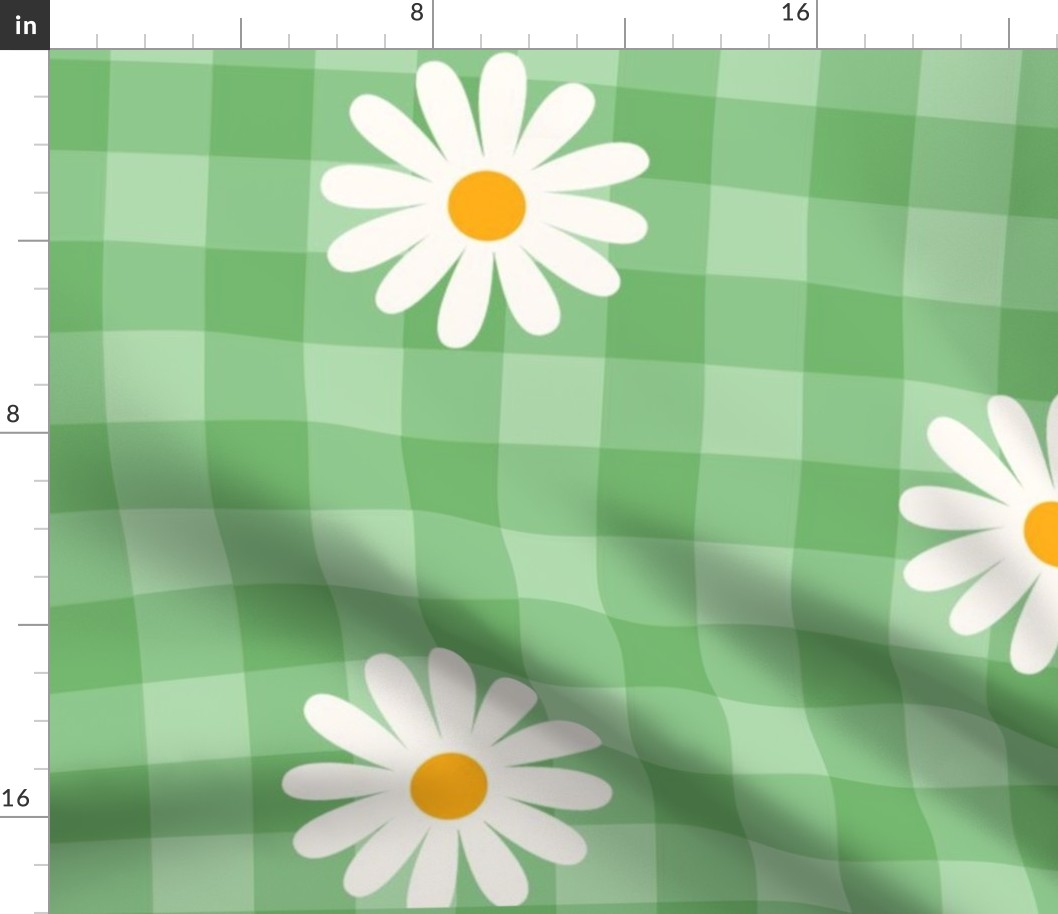 Green Daisy Plaid Gingham Check Flower Pattern