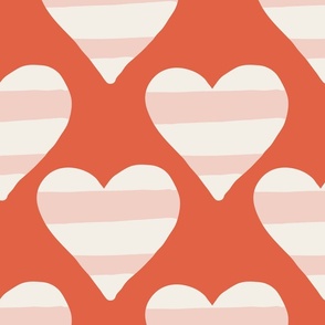 Medium - bright colorful heart print with blue and pink stripes.  Valentine’s Day hearts in red with pink and white