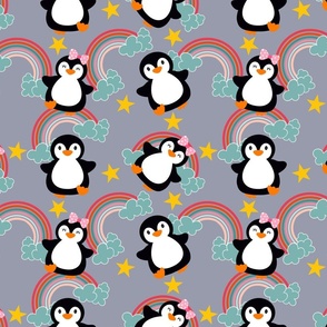 Baby penguins with rainbow and stars gender neutral (medium)