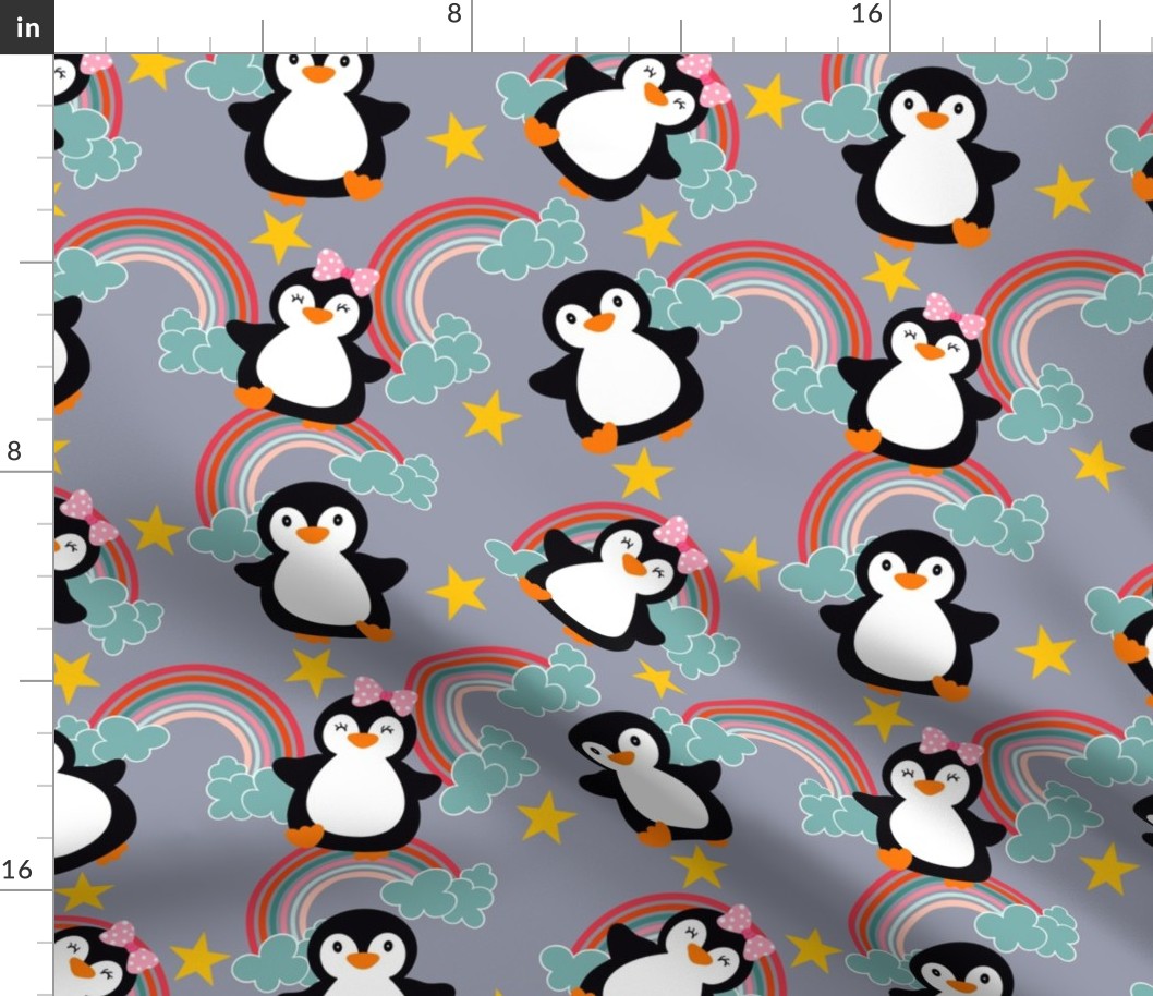 Baby penguins with rainbow and stars gender neutral (medium)