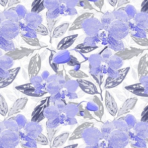Lilac orchid flowers, gray leaves on a white background. Watercolor floral pattern.