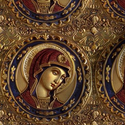 Regal Byzantine Madonna - Gold Embellished Icon Pattern