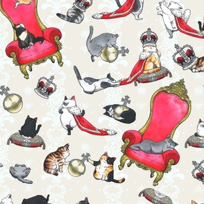 Royal Cats Tableau pattern cream background