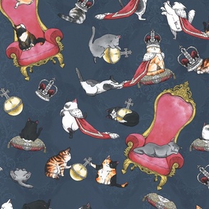 Royal Cats Tableau pattern navy background