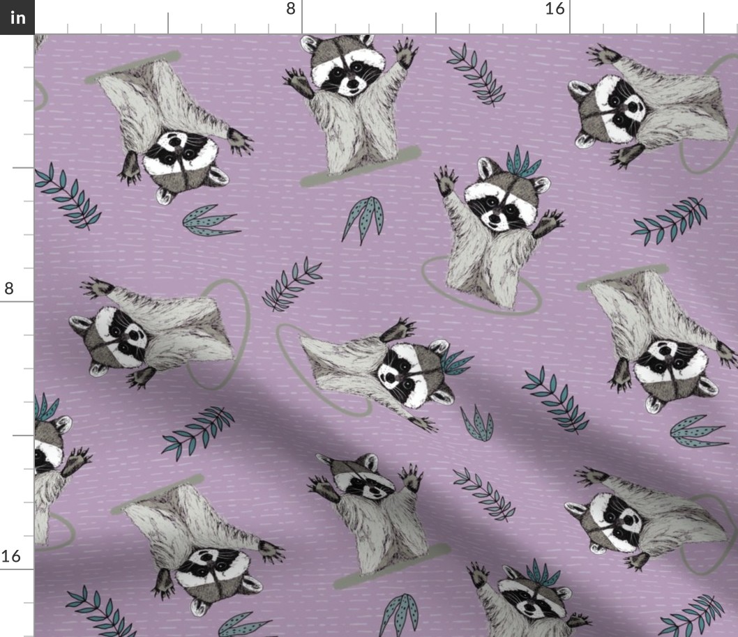(M) Jolly Playful Raccoons Light Purple