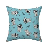 (S) Jolly Playful Raccoons in Ocean blue