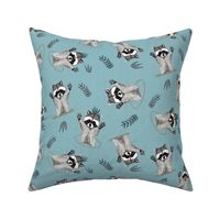 (S) Jolly Playful Raccoons in Turquoise