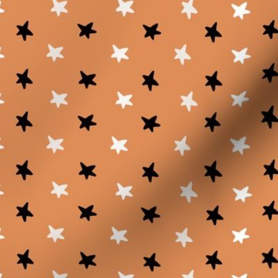 Halloween NIGHT black and off white stars _coordinating pattern _ retro orange _small scale 