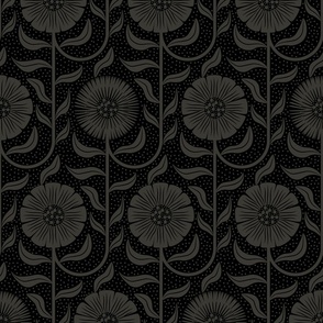 Vintage Flowers Monochrome Black Grey 