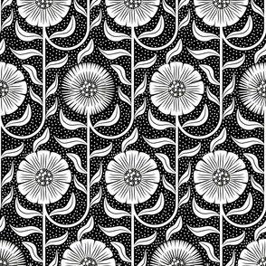 Vintage Flowers Monochrome Black White 