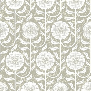 Vintage Flowers Monochrome Grey White 