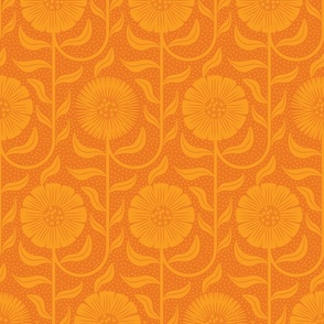 Vintage Flowers Monochrome Orange Dark 