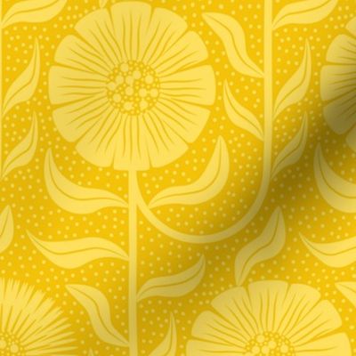 Vintage Flowers Monochrome Yellow Dark 