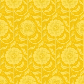 Vintage Flowers Monochrome Yellow Dark 