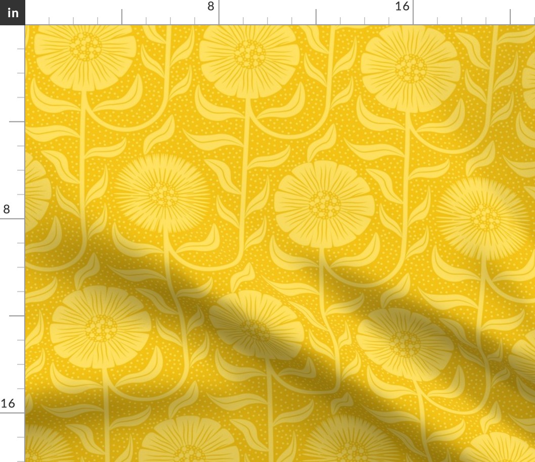 Vintage Flowers Monochrome Yellow Dark 