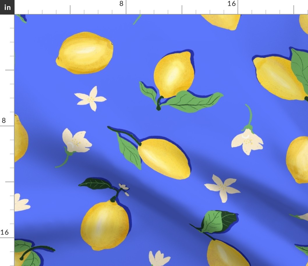 Yellow Lemons on Blue 