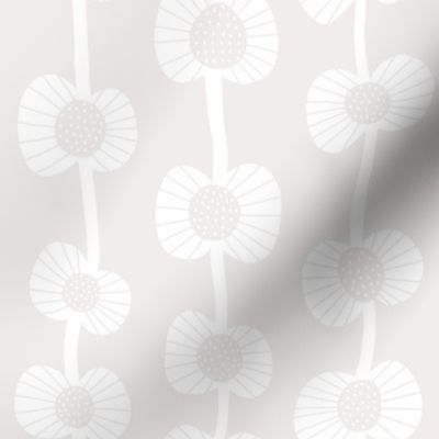 Flowers on vine large - white block printed flowers on pale grey