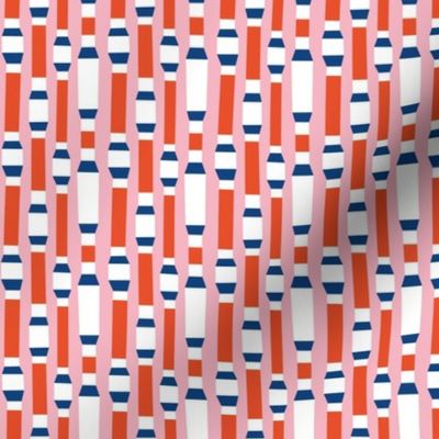 candystripes medium - blocky vertical blue, white, red stripes on pink