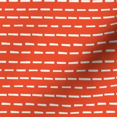 blocky horizontal lines - cream stitches on red