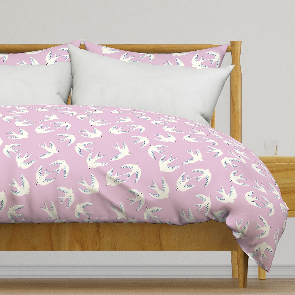 Flying Birds on Lilac Pink, Large Scale 