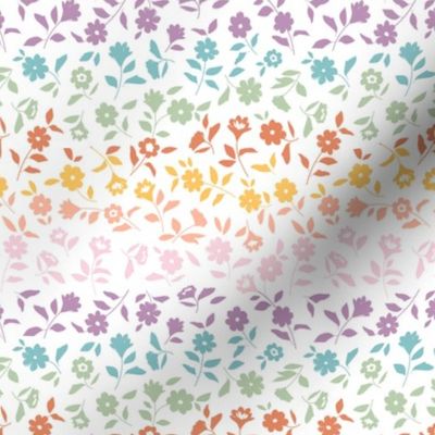 Rainbow Ditsy Blossom - Boho Scandinavian style summer floral design with leaves and poppy flowers lgbtq+ pride design
