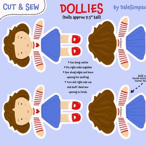 Cut & Sew Dolls - Brown Hair - Height 9.5"