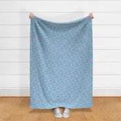 Small Frosty Blue Impatients on Charcoal Grey Stripes, distressed texture