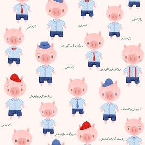 Cute Pigs in Shorts with Caps bowties and suspenders
