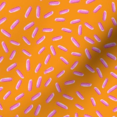 Pink Sprinkles Bliss: Hand Drawn Tossed Sweets //  On Tangerine Orange