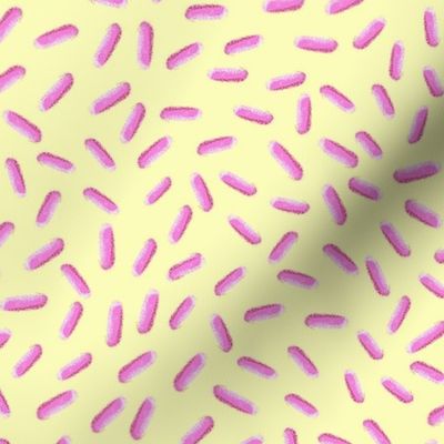 Pink Sprinkles Bliss: Hand Drawn Tossed Sweets //  Buttery Light Lemon Yellow