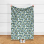 The Tale of the Lake Birds  In teal and White | 10in | medium scale | birds fabrics