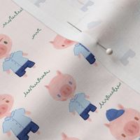 Small Cute Pigs in Shorts with Caps bowties and suspenders