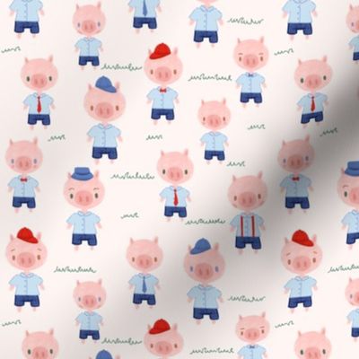 Small Cute Pigs in Shorts with Caps bowties and suspenders