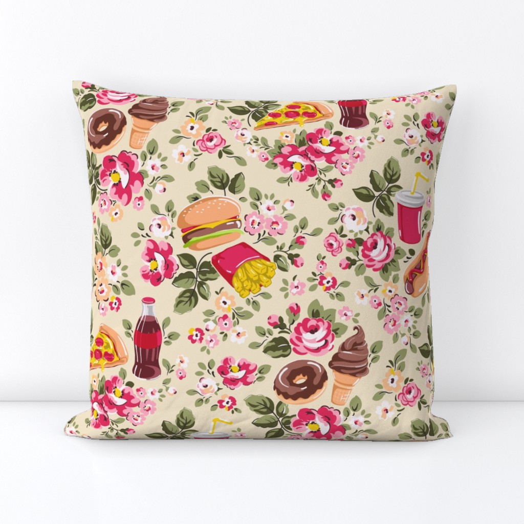 Fun Fast Food Floral - green and pink 